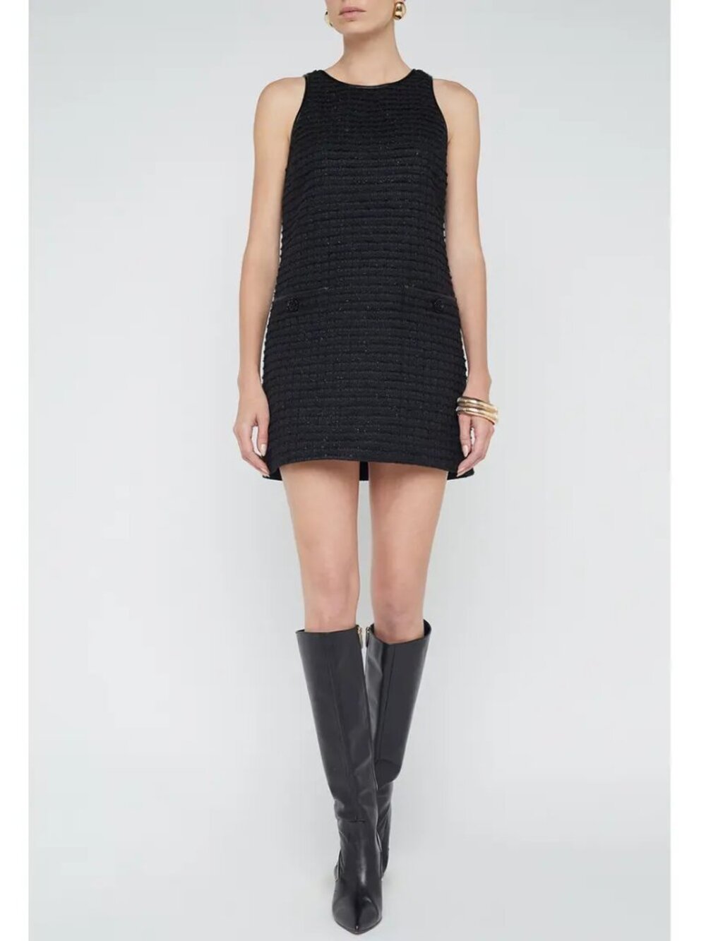 L'AGENCE 'Florian' Textured Metallic Sleeveless Mini-Dress, Black